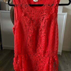 Anthropologie Red Lace Sleeveless Top